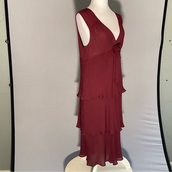 Yves Cosette Depeche Mode Sz 12, Tiered Sheer Lined Burgundy Dress, Rosette - Picture 11 of 16